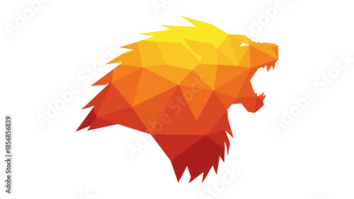 Geometric polygonal lion head in vibrant gradient colors on white background