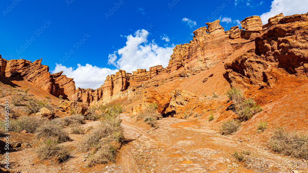 Fototapeta premium Charyn Canyon, Valley of Castles. The excellence of Kazakhstan. Panorama of natural unusual landscape