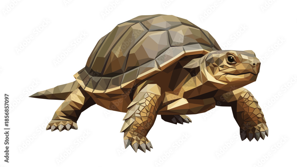 Fototapeta premium Geometric low poly tortoise design with angular facets and realistic texture