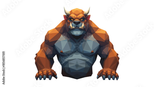 Low poly fantasy creature with bull features in abstract geometric design