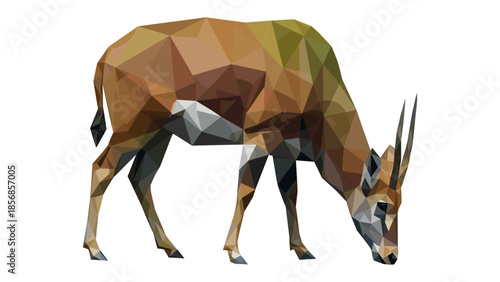 Low poly geometric antelope grazing in abstract style