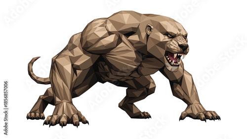 Fierce geometric panther in aggressive pose with low poly style