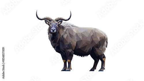 Geometric low poly design of a bison with abstract symmetrical patterns