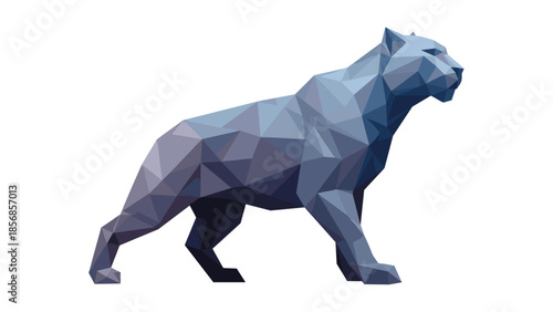 Geometric low poly panther design in blue tones with 3d effect