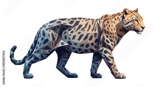 Geometric low poly leopard design on white background