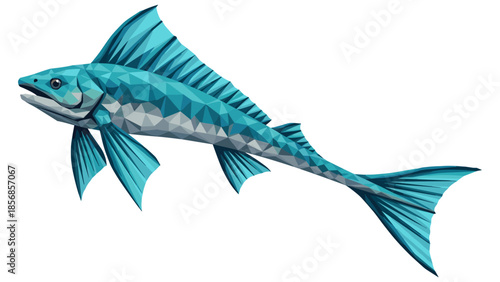 Geometric blue fish design with poly low poly style for creative uses