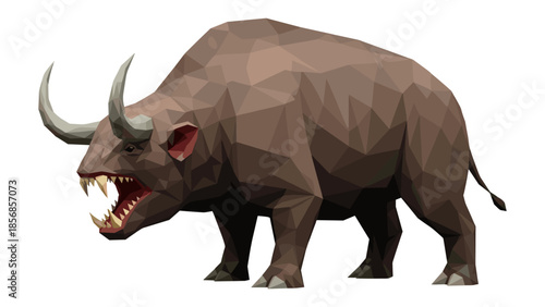 Geometric angry buffalo with sharp horns in low poly style