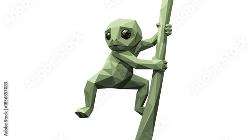 Geometric polygonal tree frog climbing on branch in low poly style