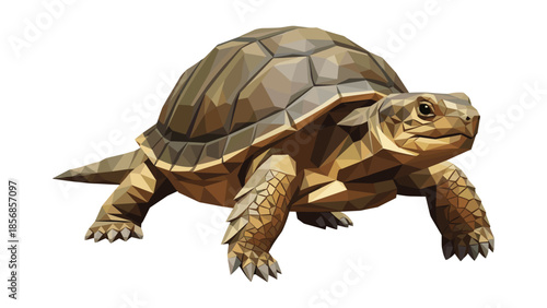 Geometric low poly tortoise design with angular facets and realistic texture
