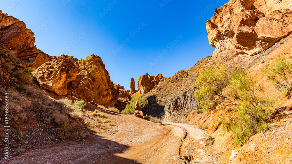 Obraz premium Charyn Canyon, Valley of Castles. The excellence of Kazakhstan. Panorama of natural unusual landscape