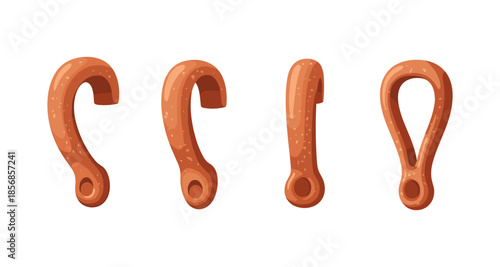 Set of four cartoon zipper pulls in different shapes and orientations