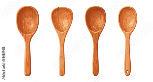 Collection of four wooden spoons with different bowl shapes and handles