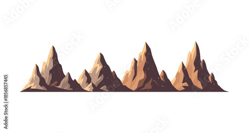 Stylized jagged mountain range illustration with a textured, earthy color palette