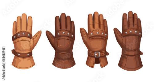 Collection of four vintage leather gloves with studded details and buckles