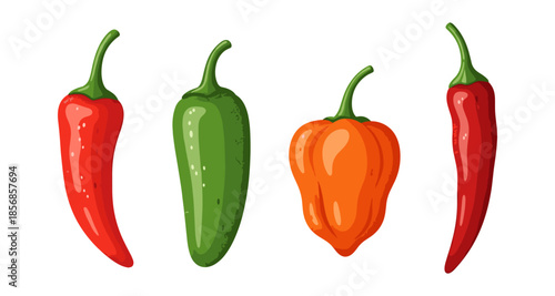 Assortment of colorful chili peppers including red, green, and orange varieties