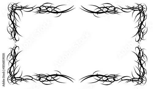 Tribal frame with thorned gothic curves forming a sharp symmetrical border, perfect for tattoo, streetwear, and metal poster designs.