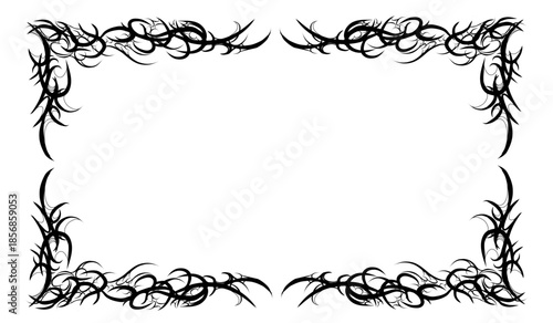 Collection neo tribal frame Cyber sigilism elements, Y2K gothic with sharp spikes in rectangular shapes. Vector.