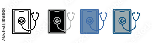 
Telemedicine icon set multiple style collection with stethoscope and smartphone design
