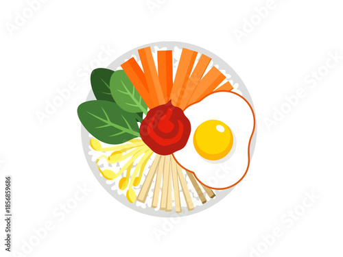 Colorful Mixed Rice Bowl with Fried Egg and Vegetables