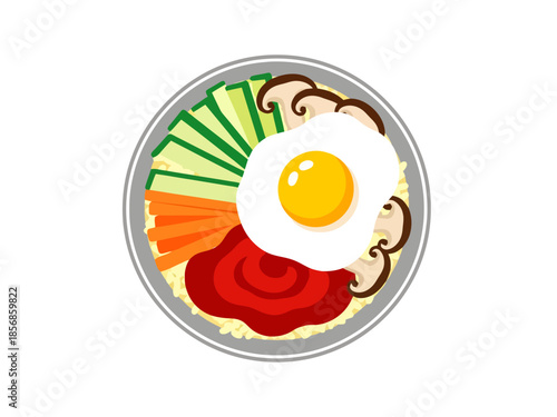 Korean Rice Bowl with Fried Egg and Vegetables