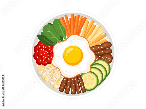 Colorful Culinary Bowl with Fresh Ingredients and Fried Egg Centerpiece