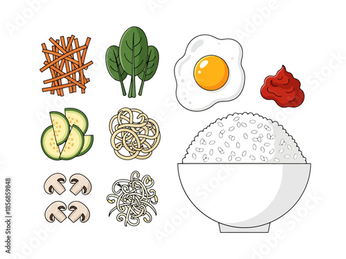 Fresh Food Ingredients for Asian Rice Bowl Meal Preparation
