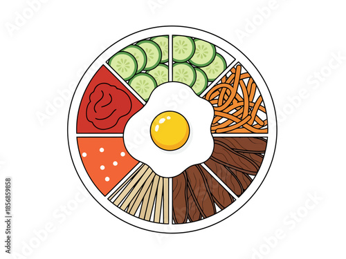 Appetizing Korean Meal Presentation with Fried Egg Centerpiece