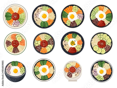 Korean Rice Bowl Compilation Variety of Colorful Bibimbap Designs