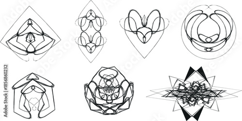 Collection of six unique geometric and abstract line art designs and patterns