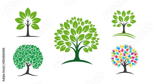 Stylized Tree Logo Vector Set for Ecology Sustainability Growth Foundation and Community Design