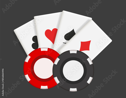 A fan of cards and playing chips. Casino-themed vector composition