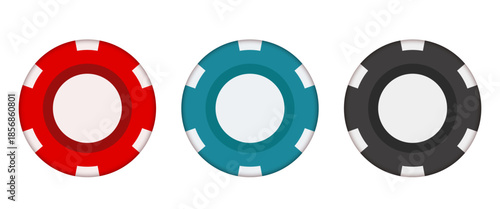 Gambling chips. Red, blue, and black chips. Vector illustration isolated on a white background.