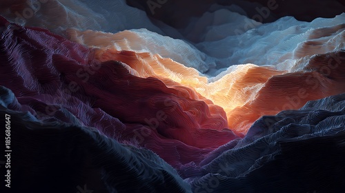 Abstract layered tones forming a vibrant colorful background with textured wavy patterns and dramatic lighting