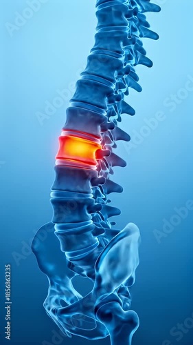 Medical X-ray illustration of the human body's anatomical spine experiencing pain