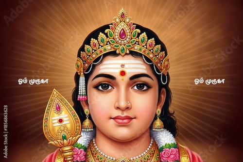 Murugan god pictures - murugan hd wallpapers Lord Murugan still Photo with Om Muruga Text on brown Background