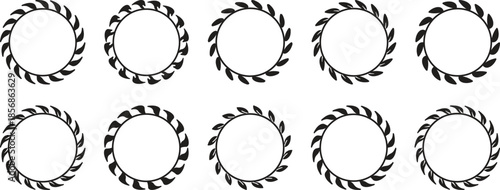 Set of black circular laurels branches. laurel wreath, gold wreaths award, achievement, heraldry, award laurel wreaths. Silhouette laurel wreath. Heraldic trophy crest, Greek and Roman olive branch.
