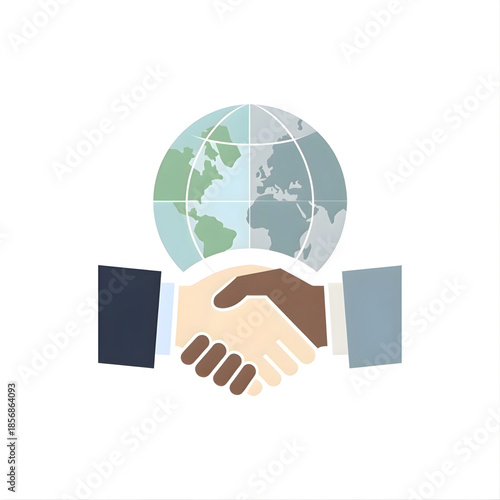 Wallpaper Mural Handshake with diverse hands in front of globe illustration in flat design with pastel colors for global partnership Torontodigital.ca