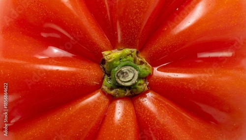Wallpaper Mural Close-up of a Ripe Red Tomato with Green Stem and Calyx. Torontodigital.ca