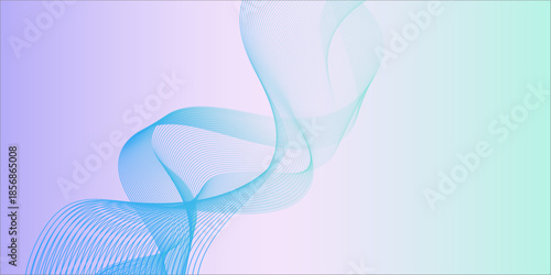 Abstract soft pastel gradient background with blue flowing wave line art, elegant aesthetic vector for web design