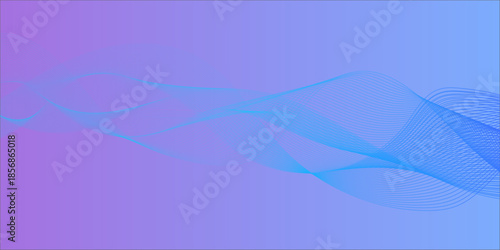 Abstract blue wavy lines flowing across a serene purple to blue gradient background Vector, illustration