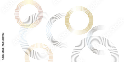 Abstract pattern of intersecting metallic lines forming dynamic circular shapes on white background Vector, illustration
