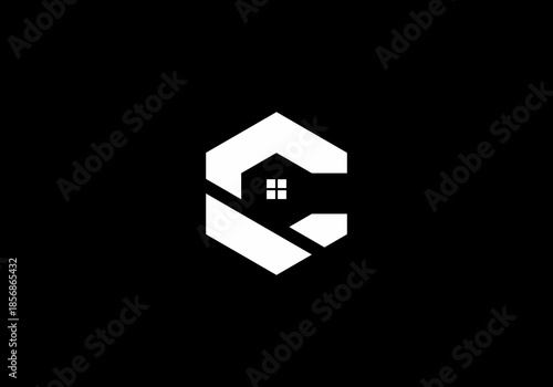 real estate symbol letter C icon in the middle, vector logo