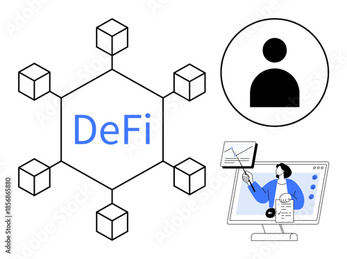 Decentralized finance concept. Decentralized finance blockchain technology, analytics, and user interface. Decentralized finance for fintech, investment, banking systems, and cryptocurrency platforms