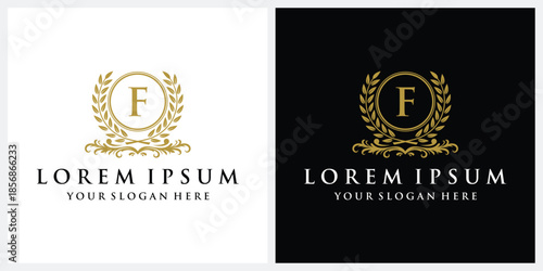 Initial letter F justice legal law firm, scout badge logo design vector template