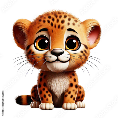  cartoon cheetah cub, large expressive eyes and spotted fur, isolated on a white or transpare.png