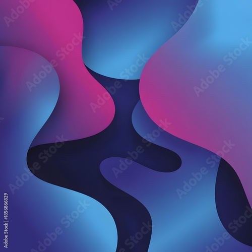 Curvy abstract shapes in dark blue and pink tones forming dynamic layered pattern for creative backdrop