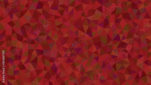 A vibrant and complex background featuring a mosaic of red and brown triangular geometric shapes