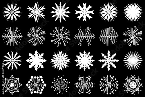 various forms of imaginary snowflake images, isolated on a black background.vector