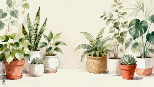 Potted plants in various containers