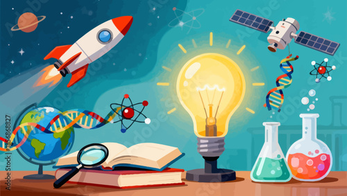 Science and discovery theme with various scientific elements